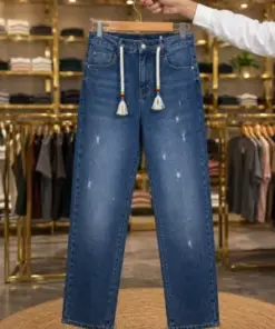 Men’s Trendy Distressed Denim Jeans – Classic Blue Slim Fit