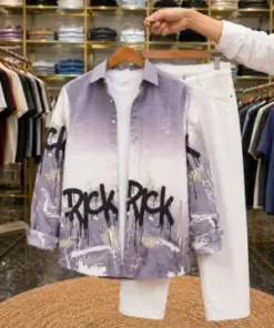 Men’s Luxury Printed Shirt & White Jeans Combo – Premium Casual Wear