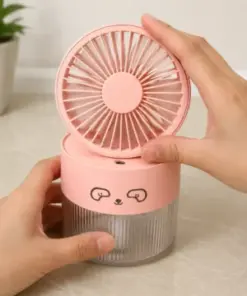 Cute Portable Mini Fan with Humidifier – Pink Rechargeable Desk Fan