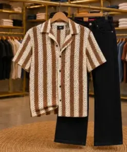 Men’s Premium Striped Shirt & Black Jeans Combo Set – Stylish Casual Wear