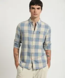 Blue & Beige Large Check Casual Cotton Shirt – Timeless Style with Global Business Edge