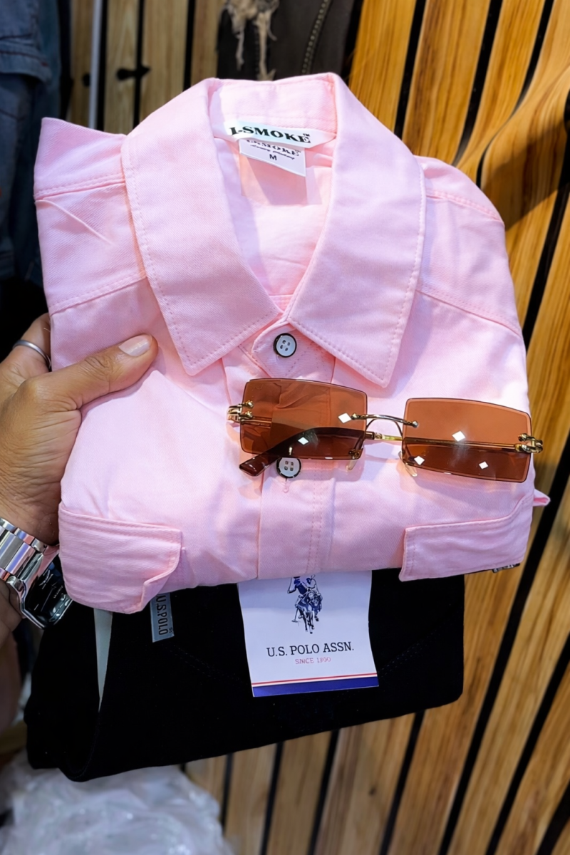 thumb_69e33bfe6cfd8.png Men's Pink Casual Shirt with Black Pants Combo | Stylish Party Wear Outfit