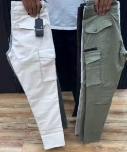 Men's Cotton Cargo Pants - Slim Fit Snap Button Flap Pocket Trousers